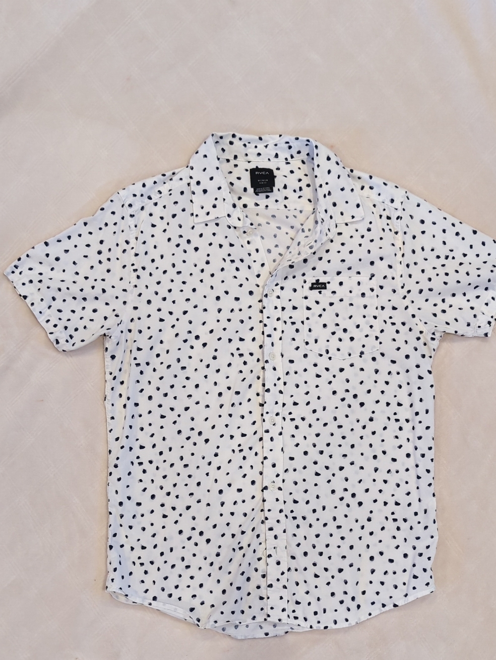 RVCA White Short-Sleeve Button-Up Shirt with Black Spot Print
